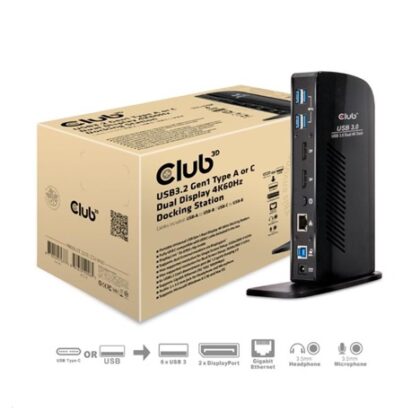 Club3D Dokovací stanice USB-A nebo USB-C Dual Display 4K60Hz (6x USB 3.0/2x DP/Ethernet/USB-B/2x audio)