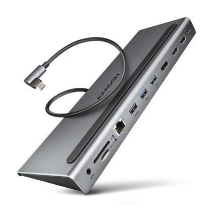 AXAGON HMC-4KX3 USB 5Gbps hub, 3x USB-A, 2x HDMI, DP, RJ-45 GLAN, SD/microSD, audio, PD 100W, kabel USB-C 40cm