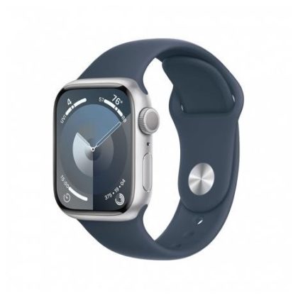 APPLE Watch Series 9 GPS 45mm Silver Aluminium Case with Storm Blue Sport Band – M/L