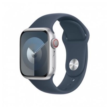 APPLE Watch Series 9 GPS + Cellular 45mm Silver Aluminium Case with Storm Blue Sport Band – S/M