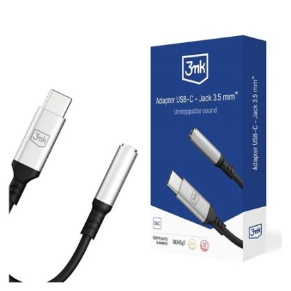 3mk adaptér USB-C/Jack 3,5mm (samice) 0,15m, černo-stříbrná