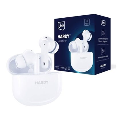 3mk bezdrátová stereo sluchátka HARDY LifePods Pro, stereo, nabíjecí pouzdro, bílá