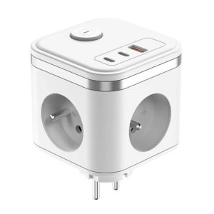 Viking síťový adaptér Y33, 3x 230 V, 1x USB-A, 2x USB-C, tlačítko ON/OFF, bílá