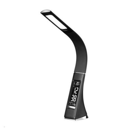 Solight LED stolní lampička s displayem, 6W, 4100K, kůže, černá