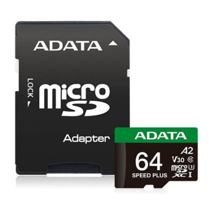 ADATA MicroSDXC karta 64GB Speed Plus, U3, C10, A2, V30 (R:160/W:140 MB/s) + SD adaptér