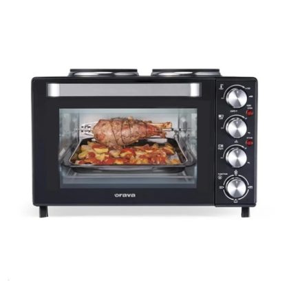 Orava Elektra-X28 elektrická trouba s dvouplotýnkou, 28 L, 2600 W, grilovací rošt, černá