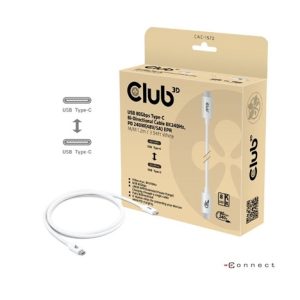 Club3D Kabel USB4 Typ-C, 80Gbps, Certifikovaný kabel, 4K540Hz, 8K240Hz, 16K60Hz, PD 240W, 1.2m, bílá