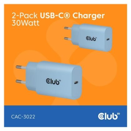 Club3D Nabíječka, USB-C, Power Delivery 15V/2A, 2-pack, modrá