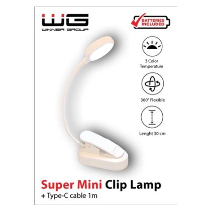WG – Led lampička WG Noční čtenář, s klipem, bílá