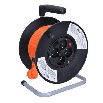 Solight prodlužovací přívod na bubnu, 4 zásuvky, 25m, oranžový kabel, 3x 1,5mm2