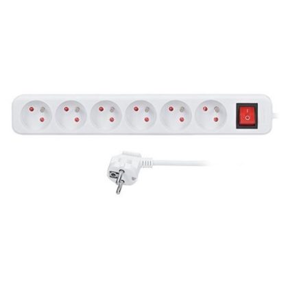 Solight prodlužovací přívod 5m, 6 zásuvek, vypínač, 16A/3680W, PVC, bílý