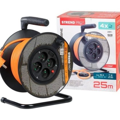 Strend Pro DG-FB04 buben 25m plast 4xzas. 3×1,5mm oranžová (213053)