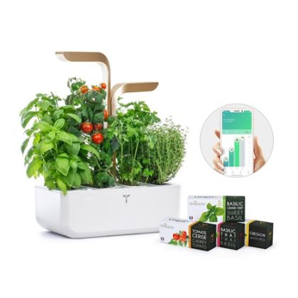 Véritable CONNECT – Smart automatický květináč s regulací osvětlení, bílá-champagne + 4 bylinkové náplně