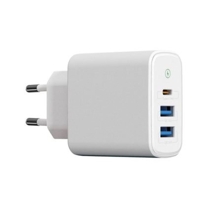 WG – Síťová nabíječka 3x USB, 1x USB-A QC 3.0 + 1x USB-A QC 3.0 + 1x USB-C PD 3.0, bílá