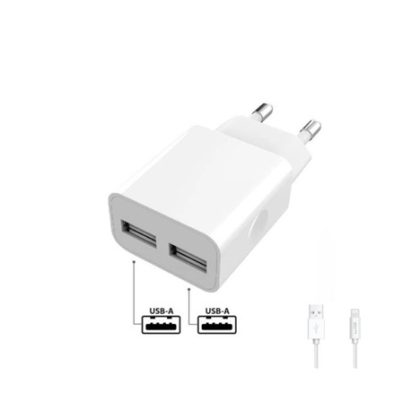 WG – Síťová nabíječka 2x USB-A 2,4A , Smart IC + kabel USB-A na Lightning, white