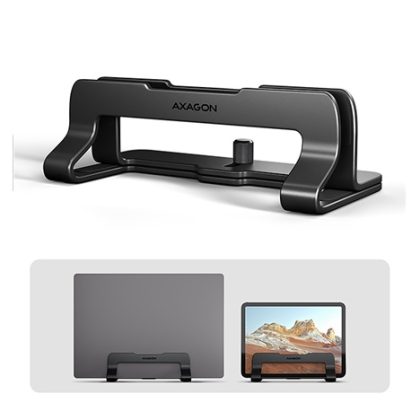 AXAGON STND-VB vertikální hliníkový stojan na notebook 10″-17.3″ nastavitelný rozestup, černý