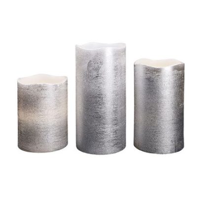 Solight sada LED svíček, 3x svíčka, 10/13/16cm, stříbrná barva, 3x AAA